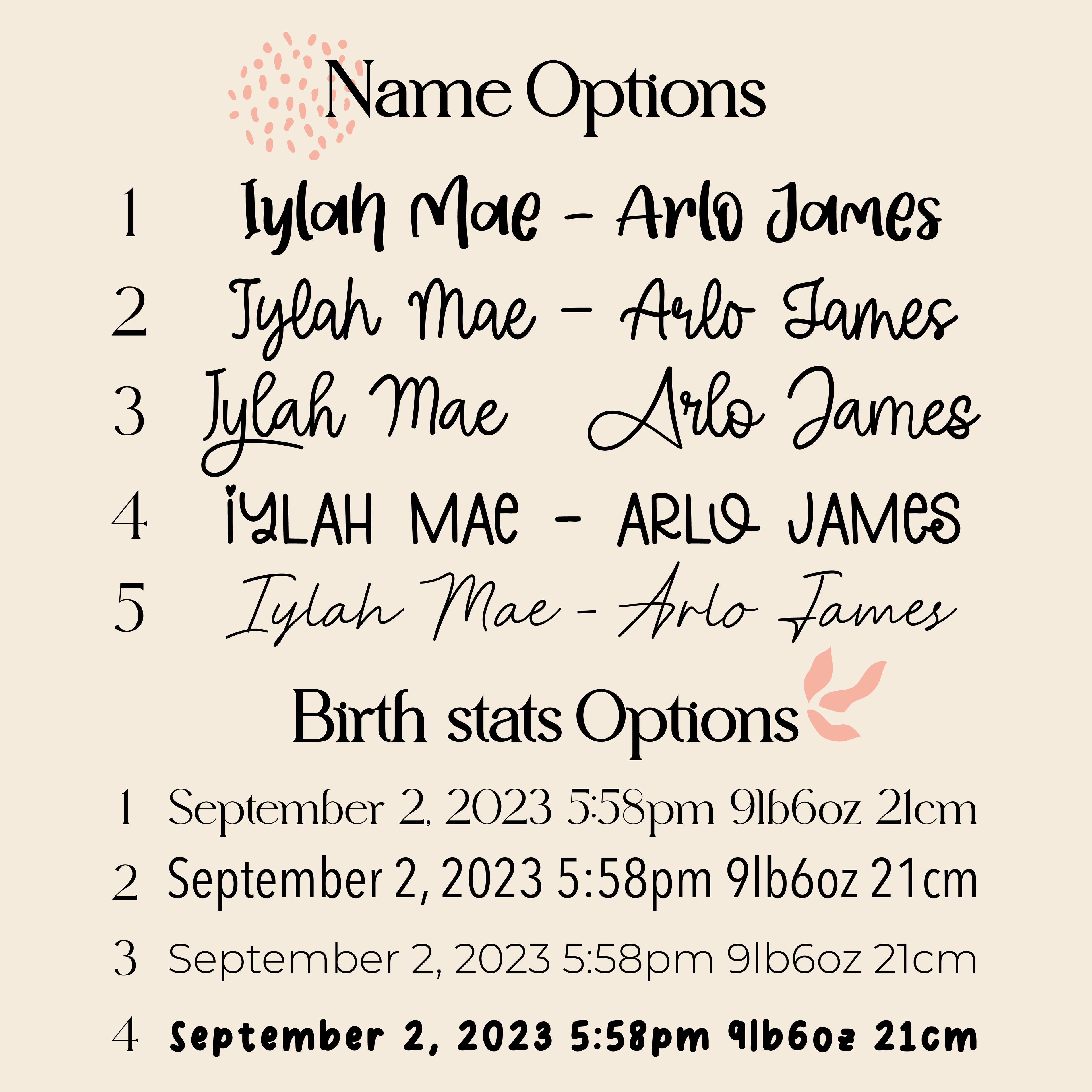 Baby Birth Print with Details | Custom Print