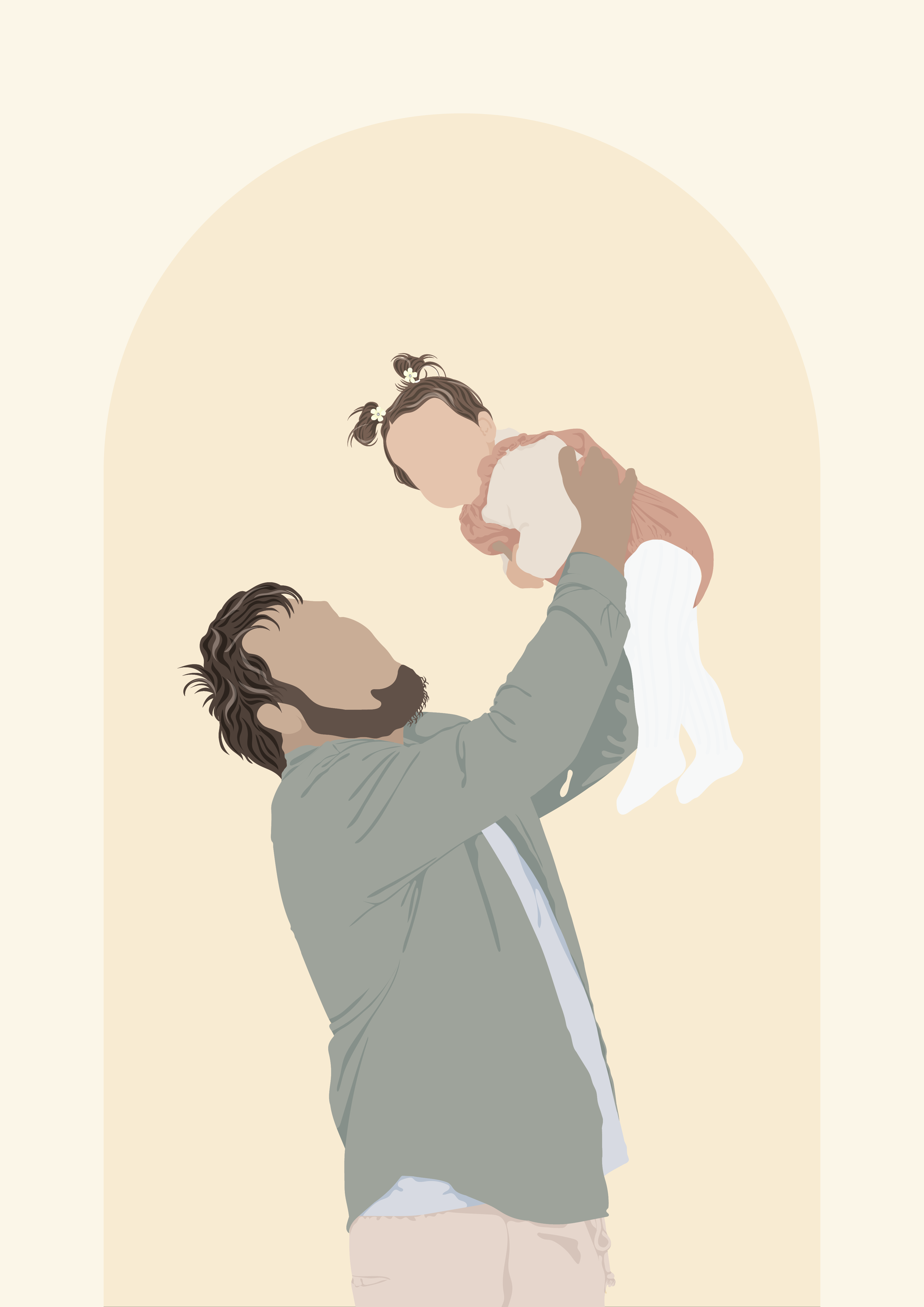 Illustration of a person holding a child against a beige background