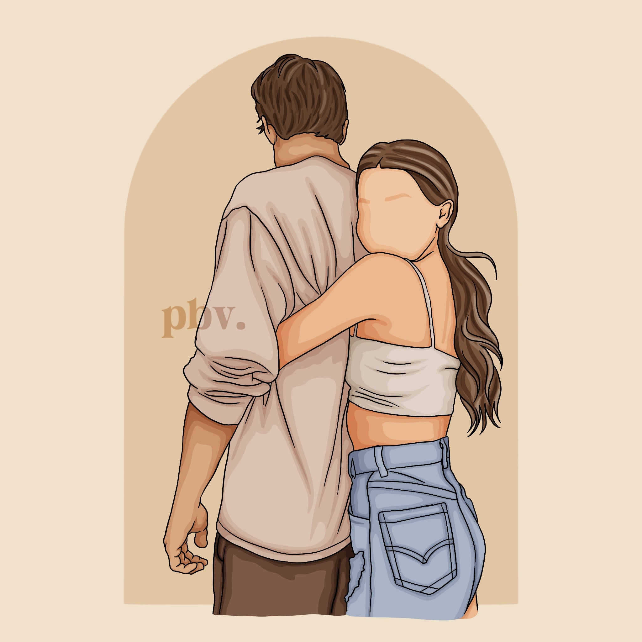 woman hugging partner from behind illustrated in block line style