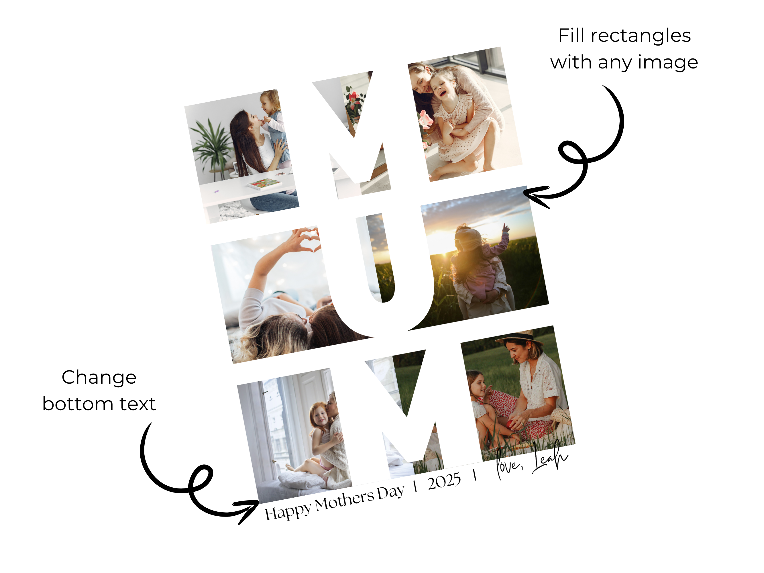 poster 'mum' text showcasing features of template