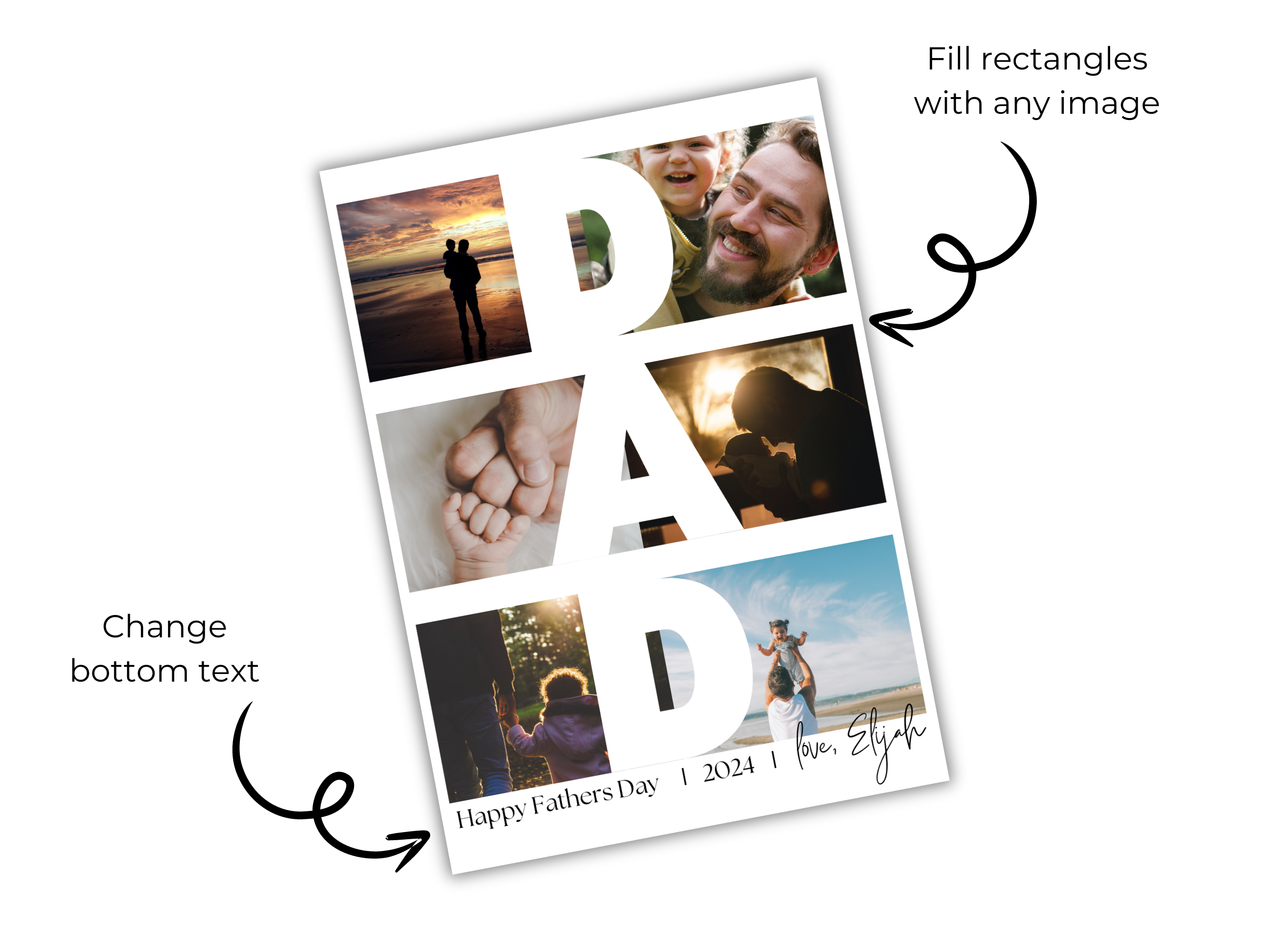 dad name collage print with features of editable template on sides